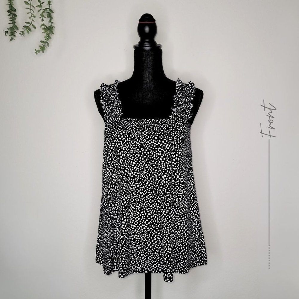 BLACK POLKA DOT RUFFLE TANK TOP FOR WOMEN
